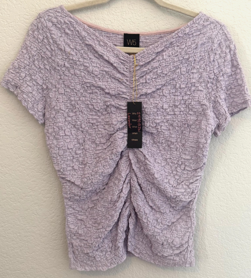 W5 Lavender Ruched Textured Short Sleeve Top Women’s Size M – Sample Piece - NWT